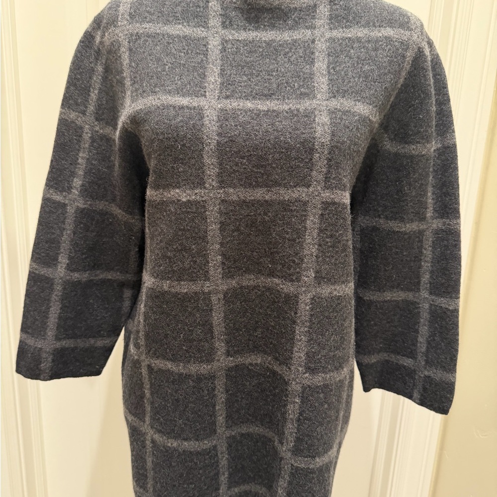 Eileen Fisher Charcoal Checkered Merino Wool Sweater